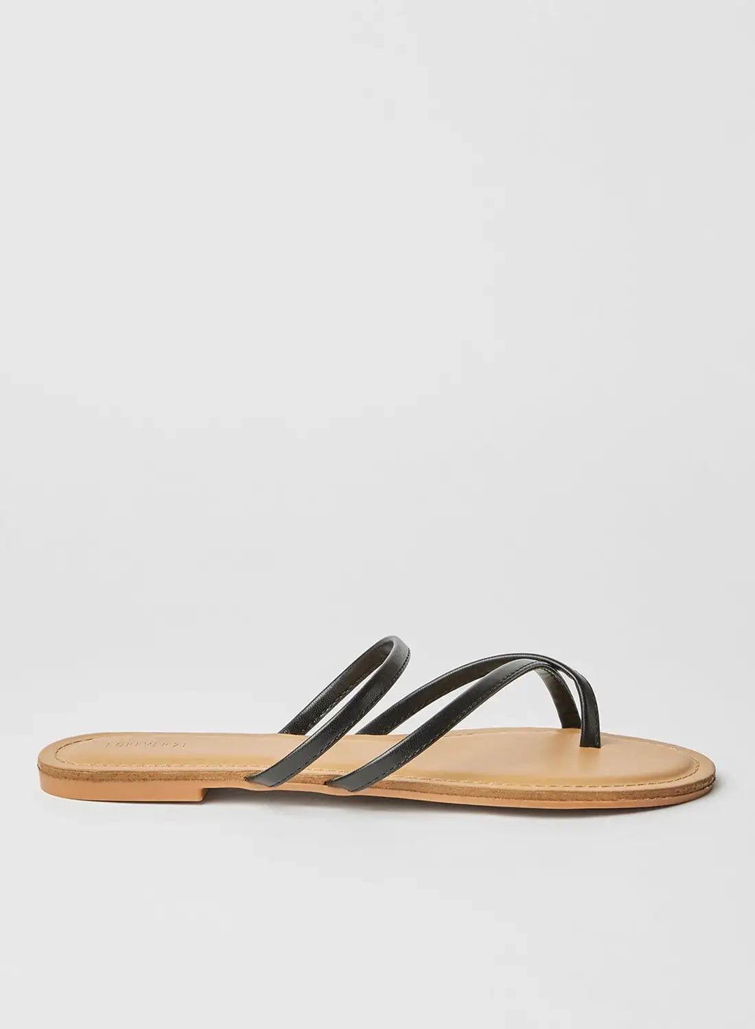 FOREVER 21 Toe Thong Block Slip-On Flat Sandals Black