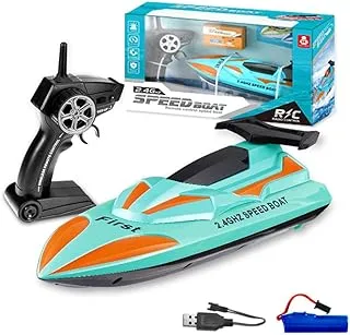 COOLBABY High-Speed Remote Control Speedboat 2.4G Water Remote Control Toy, Double Propeller Children's Wireless Electric Remote Control Boat