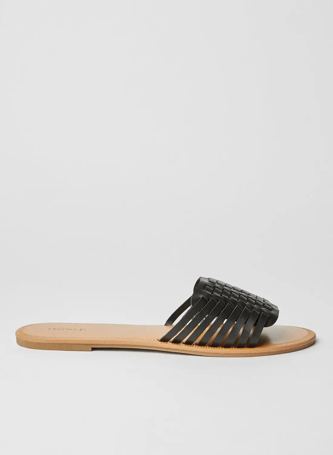 FOREVER 21 Basketweave Block Slip-On Flat Sandals Black