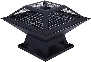 Outdoor fire pit, 18inch Outdoor Fire Pit, Garden Firepit Bowl, Patio Wood Burner, Square Stove with Mesh Spark Guard Cover, Outdoor Heater With BBQ Grill