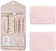 BAGSMART Travel Jewelry Organizer Case Foldable Jewelry Roll for Journey-Rings, Necklaces, Bracelets, Earrings, Light Pink
