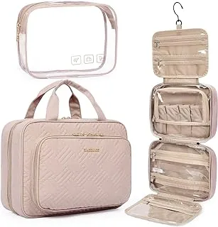 BAGSMART Toiletry Bag Hanging Travel Makeup Organizer with TSA Approved Transparent Cosmetic Bag Makeup Bag for Full Sized Toiletries, Baby Pink, Large, Travel