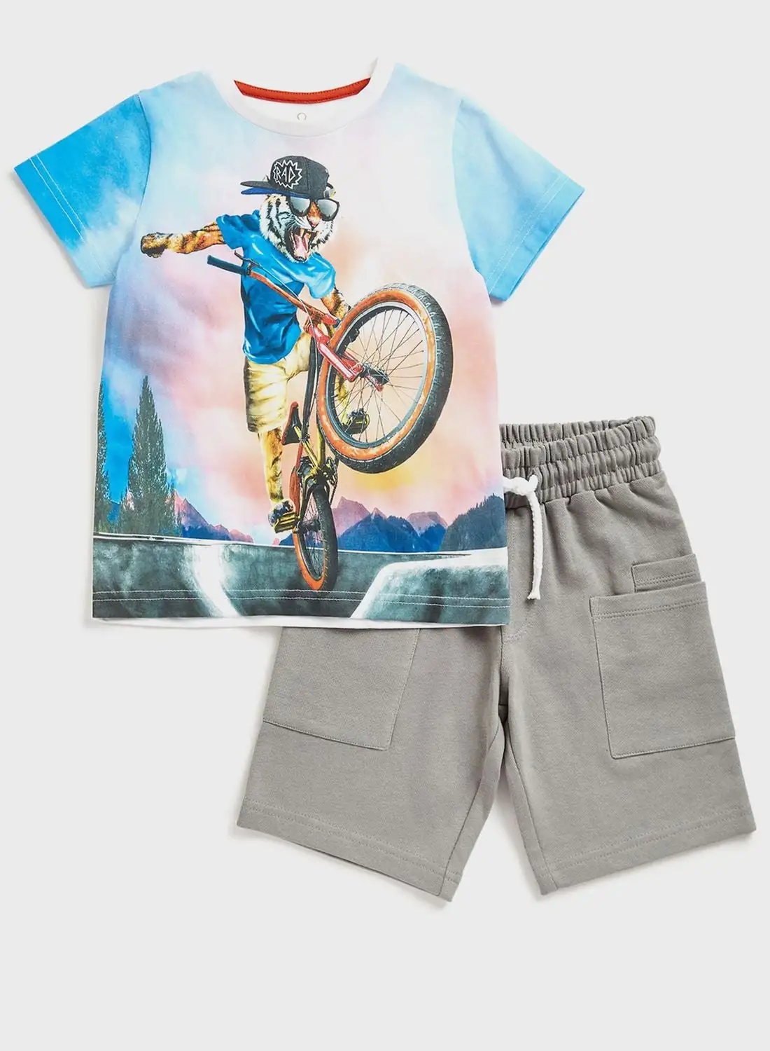 mothercare Kids Cycle Print T-Shirt & Shorts Set
