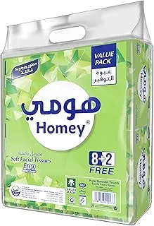 Homey Soft Facial Tissue Paper, Pack of 10, 2 Ply x 600