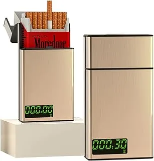 Cigarette Case with a Time Lock - Timed Lock Box Cigarette Dispenser with LCD Display for 84mm/3.3in King Size - Portable Quit Smoking Aid(Golden)