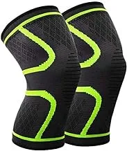 1 Pair Knee Brace Support Compression Sleeves Wraps Pads for Running Pain Relief Injury Recovery BasketBall/FootBall Size XL (B-Green)