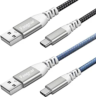 5m USB C Cable for PS5 DualSense Controller, 2-Pack Super Long 3A Fast Charging USB 2.0 Type-C Cords Durable Nylon Braided Compatible for Switch, Galaxy S20 Ultra/Huawei P20 Lite(16ft, Black Blue)