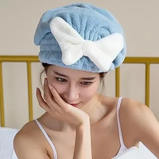 Xing-Ruiyang Microfiber Hair Drying Wraps, Extrame Soft & Ultra Absorbent Fast Drying Hair Turban Wrap Towels with Bow-Knot Shower Cap(Sapphire)