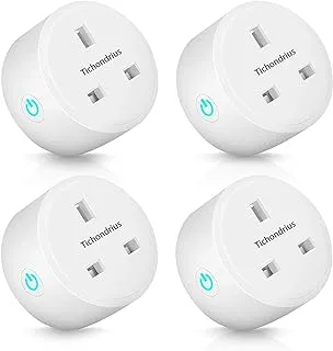 Smart WiFi Plug, 4 Pack 16A Smart Outlet Plug Socket Compatible with Alexa and Google Home, Mini Socket with Remote Control & Voice Control with Electricity Statistics Timer Function, No Hub Required