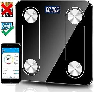 Bluetooth Body Fat Scale, Necomi Smart LCD Health Wireless Bathroom Weight Scale, Body Composition Analyzer with Smartphone App for 14 Key Body Indicators(BMI/Weight/Body Fat/Resting Heart Rate/Water)