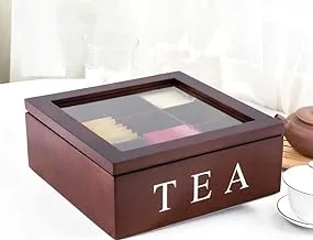 TK Wooden Tea Box Bamboo Tea Organizer with Storage Compartments Lid Wood Tea Bag Holder Chest for Tea Coffee Sweetener Spices Other Foodstuffs