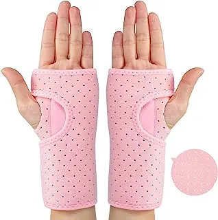 2 Pieces Carpal Tunnel Wrist Braces for Night Wrist Sleep Support Brace Wrist Splint Stabilizer and Hand Brace Cushioned to Help With Carpal Tunnel and Wrist Pain Relief (Breathable Style, Pink)