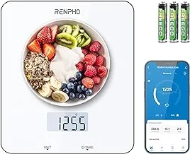RENPHO Food Scale, Kitchen Scale for Food Ounces and Grams, Smart Cooking Calorie Scale with Timer, Nutritional Analysis with App for Keto Macro Weight Loss, White, 11lb/5kg