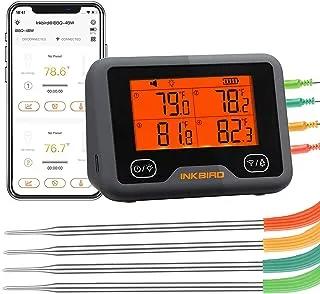 Inkbird Wi-Fi & Bluetooth Grill Meat Thermometer IBBQ-4BW with 4 Colored Probes, Timer, High/Low Temp Alarm, WiFi Meat Wireless Barbecue Smoker Thermometer for Oven, Kitchen, Drum, Android&iOS