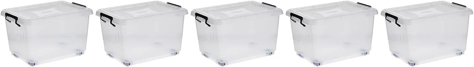 Cosmoplast 22L Clear Plastic Storage Box with Wheels & Lockable Lid Set of 6