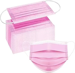 DC-BEAUTIFUL 100 Pcs Pink Disposable 3 Ply Earloop Face Masks,Fit for Adults