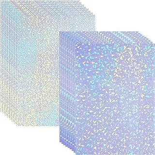 36 Sheets Holographic Sticker Paper Clear A4 Vinyl Sticker Paper Self Adhesive Waterproof Transparent Film Gem Spot Rainbow Star Bow Heart Snow Patterns, 11.7 x 8.3 Inch (Gem, Dot)