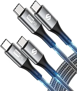 Silkland 60W USB C to USB C Cable 1M 2 Pack, PD 3.0 & QC 3.0 USB Type C Cable, Type C to Type C Compatible for iPad Air, iPad Pro 2021, iPad Mini 6, MacBook Pro, Samsung S22/ S21/ S20