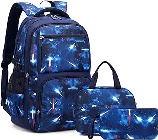 Boys Backpacks Primary Junior School Bag Kids Bookbag Casual Daypack Set Space Starry Sky Durable Knapsack with Lunch Bag