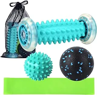 Mixfeer Foot Massage Roller Spiky Ball Fascial Ball Resistance Band Storage Pouch Set for Pain Relief Stress Relief Relaxation