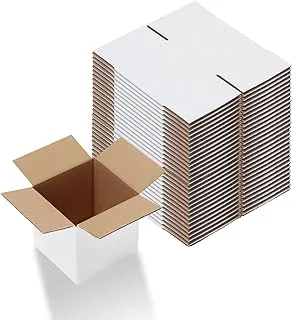 مجموعة صناديق شحن من كالينزانا مقاس 4 × 4 × 4 بوصات مكونة من 25 قطعة، صندوق من الورق المقوى المموج الصغير للتغليف البريدي، أبيض