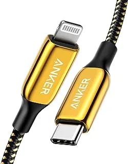 Anker 2020 Special Edition 24K Gold USB C to Lightning Cable (6 ft) Powerline + III ، كابل Lightning معتمد من MFi لهاتف iPhone SE / 11/11 Pro / 11 Pro Max / X / XR / XS Max ، يدعم توصيل الطاقة