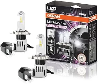 OSRAM LEDriving®HL INTENSE، ≜ H4/H19، استبدال LED لمصابيح H4/H19 التقليدية ذات الشعاع العالي والمنخفض، الاستخدام على الطرق الوعرة فقط، سطوع أكثر بنسبة 350%، 6000K، صندوق قابل للطي معلق (مصباحان)