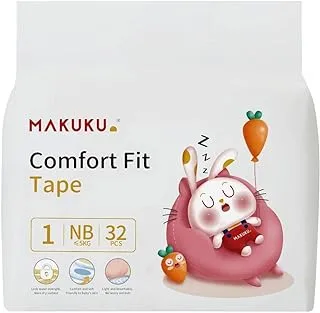 MAKUKU Comfort Fit Tape Diapers, Size 1, Newborn, 0-5 Kg, 32 Diapers