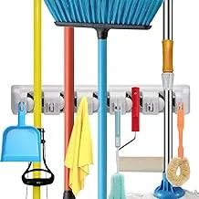 SKY-TOUCH Mop And Broom Holder, Wall Mounted Organizer Mop And Broom Saving Space Storage Rack For Kitchen Garden And Garage,Laundry Offices,5 Position With 6 Hooks