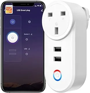 【Memory Functions】WiFi Smart Plug with 2 USB Ports, 16A WiFi USB Smart Socket,Timer Schedule, Separate Independent Control Sockets and USB Ports, Compatible with Amazon Alexa Google