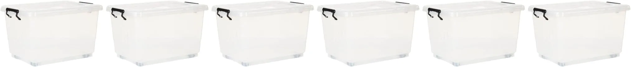 Cosmoplast 33L Clear Plastic Storage Box with Wheels & Lockable Lid Set of 6