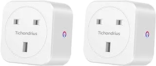 Tichondrius Smart Plugs, 16A WiFi Timer Plug Socket with Energy Monitoring, Work with Alexa, Google Assistant & IFTTT, Wireless Remote Control & Vioce Control, No Hub Required, 2 Pack