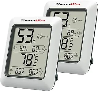 ThermoPro TP50 قطعتان من مقياس الرطوبة الرقمي في الأماكن المغلقة ومقياس حرارة الغرفة ومقياس الرطوبة مع جهاز مراقبة درجة الحرارة والرطوبة