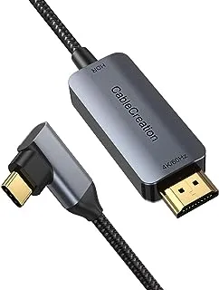 CableCreation Angle USB C إلى كابل HDMI 4K@60 هرتز، 6 أقدام زاوية يمين من النوع C إلى محول HDMI يدعم HDR 18 جيجابت في الثانية، متوافق مع MacBook Pro Air 2020/2018، iPad Air 2020، iPad Pro، G7/G8، Galaxy S22/S20