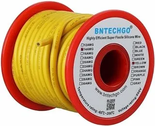 BNTECHGO 14 Gauge Silicone Wire 40 feet Yellow Soft and Flexible High Temperature Resistant Highly Efficient 14 AWG Silicone Wire 400 Strands of Tinned Copper Wire