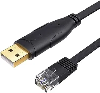 كابل وحدة تحكم USB CableCreation بطول 6 أقدام USB إلى RJ45 محول تسلسلي متوافق مع جهاز التوجيه/مفتاح Cisco، NETGEAR، TP-Link، Linksys، Windows، نظام Linux، أسود
