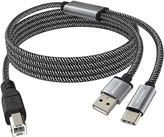 كابل طابعة MOSWAG 2in1 USB C إلى USB B بطول 5 أقدام/1.5 متر مع كابل طابعة USB كابل USB A-ذكر إلى B-ذكر متوافق مع طابعات MacBook Pro وHP وCanon وBrother وSamsung