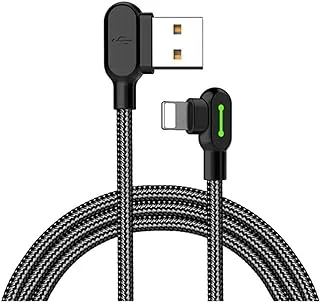 mcdodo USB 90 Degree Right Angle Design Gaming LED Nylon Braided Sync Charge USB Data 6FT/1.8M Cable Compatible with iPhone/iPad/iPod (1.2M)