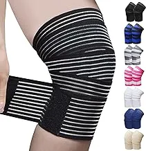 2Pcs Knee Wraps for Leg Calf Thigh Extra Long Elastic All Purpose Support Wrap Brace Compression Bandage for Pain Relief Weightlifting Powerlifting Squats (71in, Black, 2)