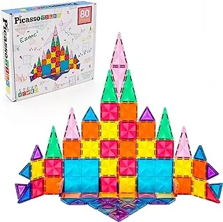 PicassoTiles 80 Piece Magnetic Building Block Mini Diamond Series Travel Size On-The-Go Magnet Construction Toy Set STEM Learning Kit Educational Playset Child Brain Development Stacking Blocks PTM80