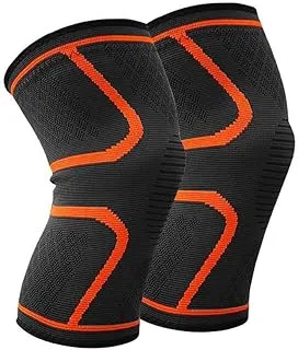 1 Pair Knee Brace Support Compression Sleeves Wraps Pads for Running Pain Relief Injury Recovery BasketBall/FootBall Size XL (D-Orange)