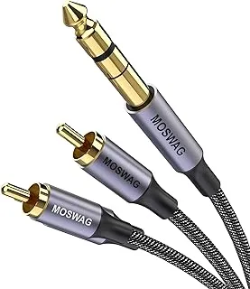 MOSWAG 1/4 to RCA Cable, Quarter inch TRS to RCA Audio Cable 6.35mm Stereo Jack to Dual RCA Insert Cable Y Splitter Cable