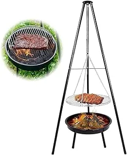 Barbecue Brazier Charcoal BBQ Grill Fire Pit Set BBQ Grill Adjustable Hanging Chain Outdoor Fire Pit Barbecue with Grill