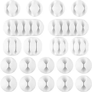 AUSTOR 20 Pieces Cable Clips White Cable Holders Adhesive Desk Cable Organizer Silicone Wire Holder Cable Management for Cable, Cord and Wire