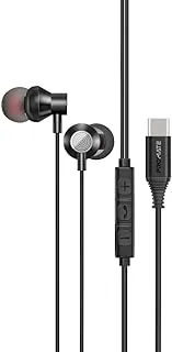Promate USB-C Earbuds,Premium Comfort-Fit Type-C In-Ear Earphones with In-Built Microphone,Anti-Tangle Cable,Hands-Free Calling and Button Controls for USB Type-C Enabled Devices,Silken-C-BLACK