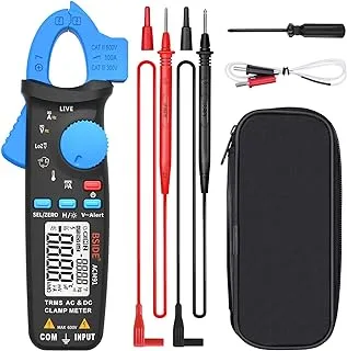 BSIDE DC AC Clamp Multimeter 1mA Current True RMS Auto-Ranging 6000 Counts Digital Ammeter Temperature Capacitance Live Check V-Alert Low Impedance Voltage with Back Clip