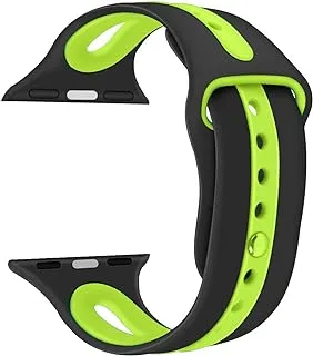 Promate Silicone Watch Strap, Sporty Dual Toned Sweat Resistant Replacement Apple Watch 38mm/40mm Band with Adjustable Pin and Tuck Closure for Apple Watch, Hipster-38ML.Black/Green
