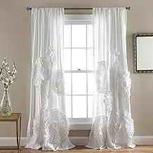 Lush Decor Serena Window Curtain Panel Ruffled Floral Vintage Chic Farmhouse Style Living, Dining Room, Bedroom Décor (Single Panel), 54