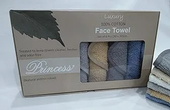 Deyarco Princess LUXURY حزمة من 6 مناشف وجه متعددة الألوان مضادة للميكروبات ، الحجم: 30 × 30 سم