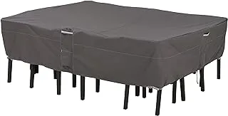 إكسسوارات كلاسيكية رافينا مقاومة للماء مقاس 108 بوصة مستطيلة/بيضاوية لطاولة الفناء والكراسي، كبير، رمادي داكن، غطاء طاولة خارجي